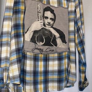 JOHNNY CASH GUITAR PLAID FLANNEL UPCYLE BAND TEE HANDMADE OSFM